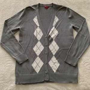 Merona Gray Argyle Super Soft Cardigan Sweater M